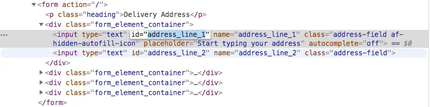 Address line ID code inspection screenshot